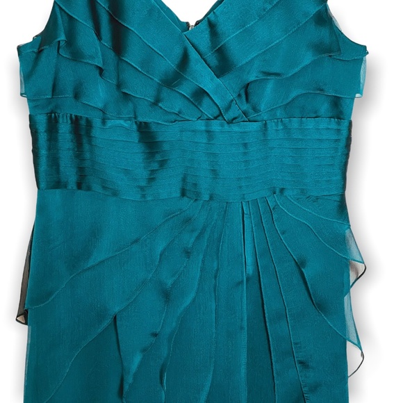 Adrianna Papell Occasions Cascading Tiered Ruffle Chiffon Dress Teal 12 - Picture 3 of 9